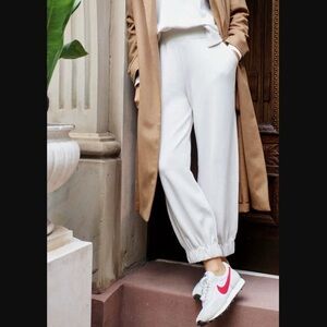 AYR Womens Cropped Pull On Jogger Pants Medium Pima Cotton Seashell White